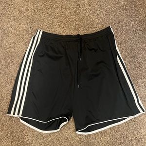 Adidas Shorts Mens XL Black White Athletic Pull On Workout Run 3 Stripes Gym